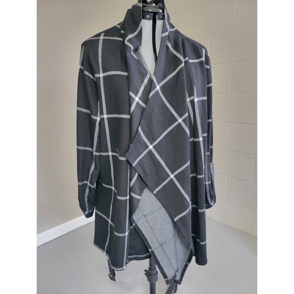 Poppi + Blue Bird Womens Open Cardigan Sweater Long Sleeve Black Plaid Size 3X - Picture 1 of 6